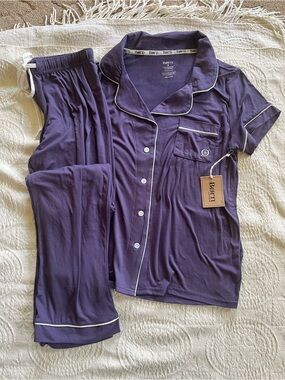 Born Sleepwear NWT Purple Short-Sleeve Pajama Set with White Piping M